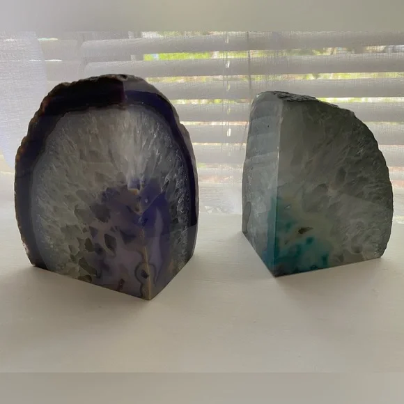Natural Geode Bookends. Paperweights. Purple or blue agate pieces. Brazilian - Picture 7 of 16